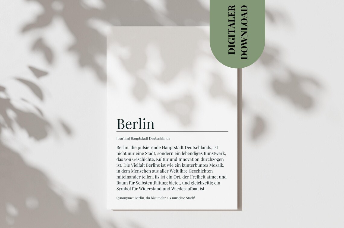 Berlin City Definition Dictionary Style Travel Typography Poster