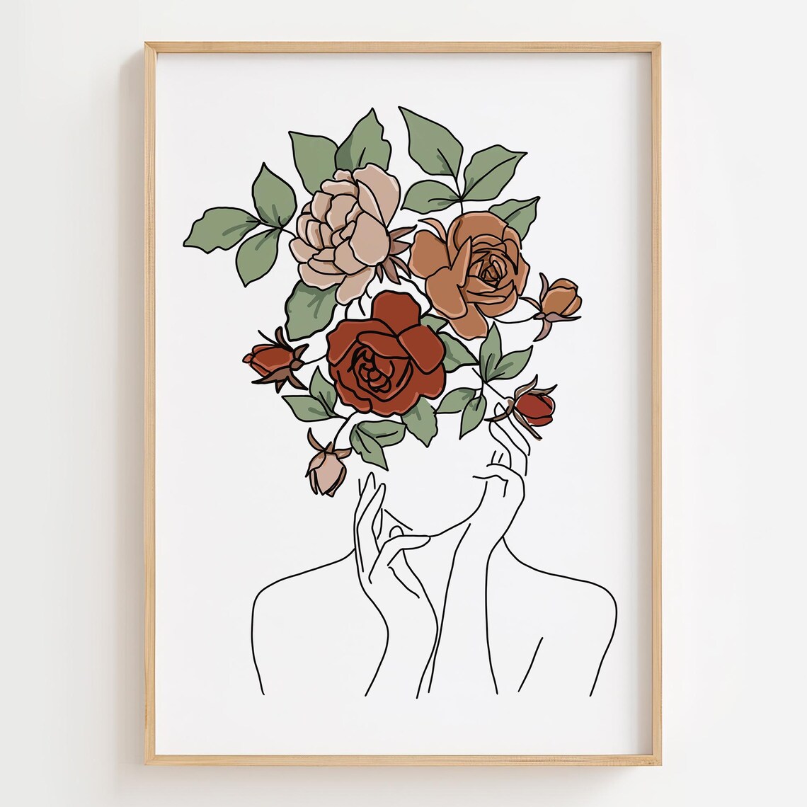 Woman With Flowers Line Art Minimalist Art Print