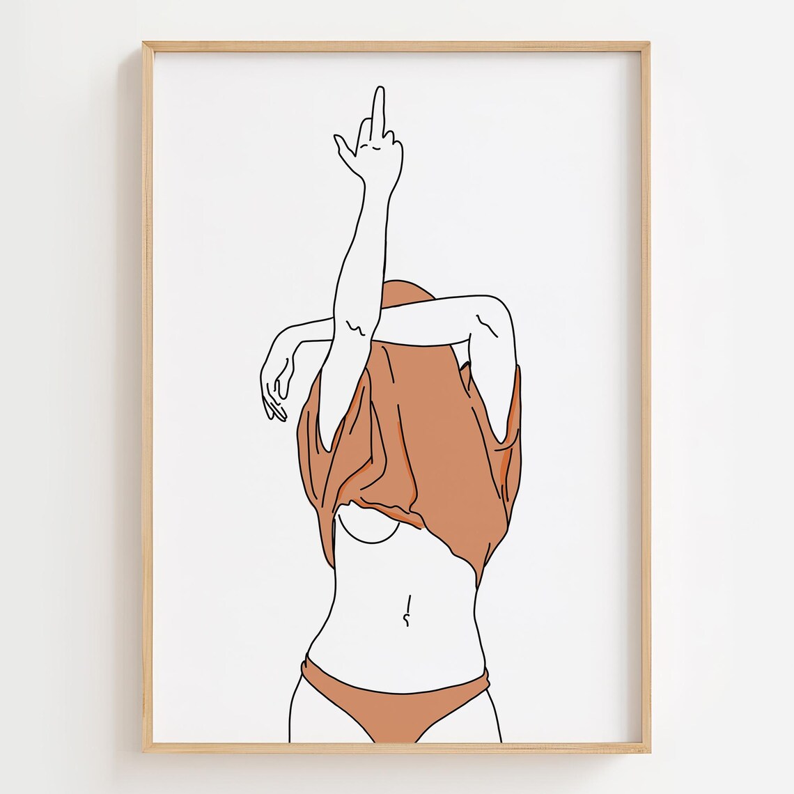 Middle Finger Line Art Print, Feminist Woman Poster