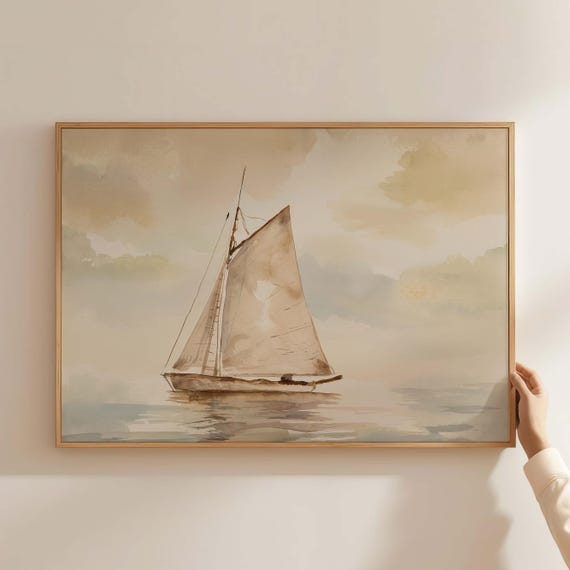 Watercolor Sailboat Art Print, Minimalist Coastal Nautical