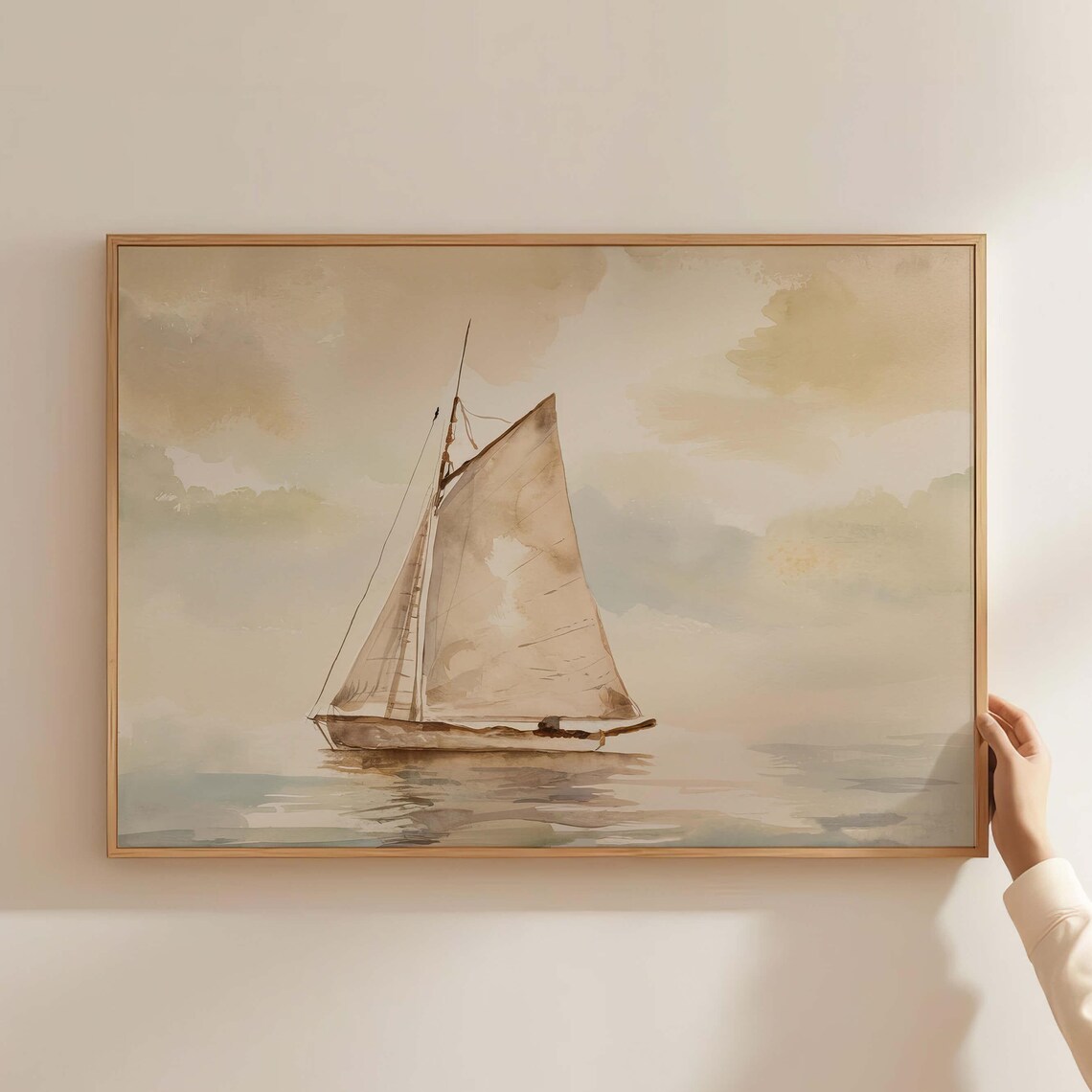 Watercolor Sailboat Art Print, Minimalist Coastal Nautical