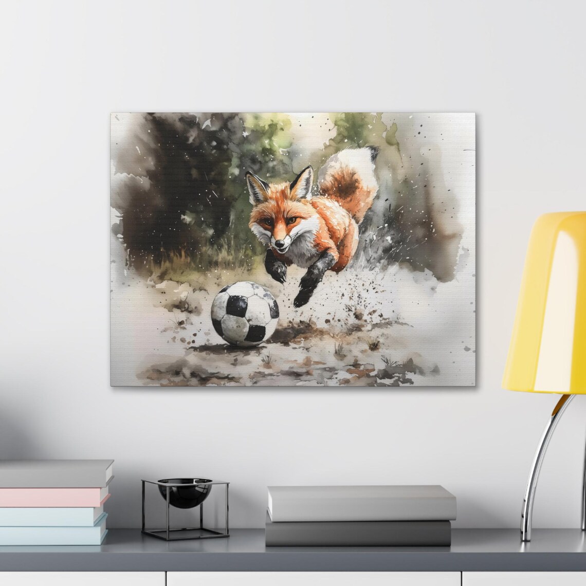 Fox Chasing Soccer Ball Watercolor Action Playful Wildlife Sports Poster - Image 2