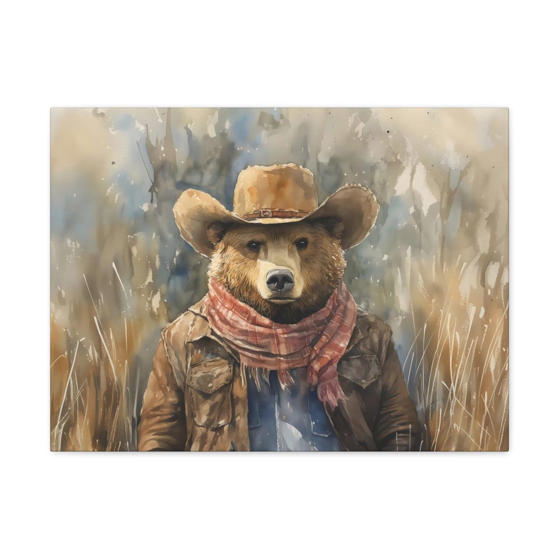 Cowboy Bear Watercolor Portrait in Rustic Western Style Poster - Image 3