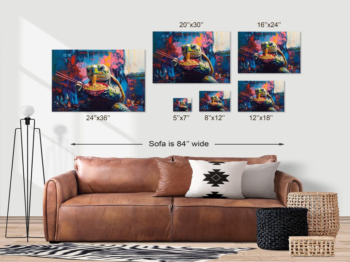 Sea Turtle Slurping Ramen Bold Neon Japanese Street Food Art Print - Image 3
