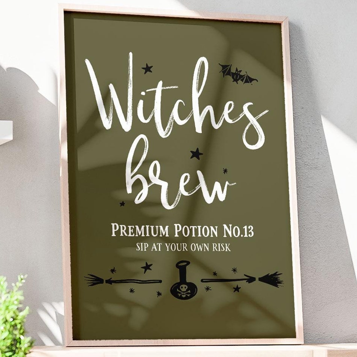 Witches Brew Halloween Poster Premium Potion No 13 Green Decor