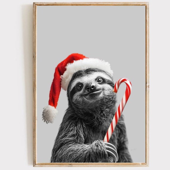 Christmas Wall Art Sloth Nursery Modern Printables Colorful Print Cozy Decor