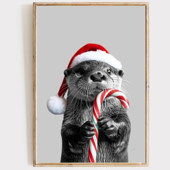 Christmas Wall Art Otter Nursery Modern Printables Colorful Print Cozy Decor Holiday