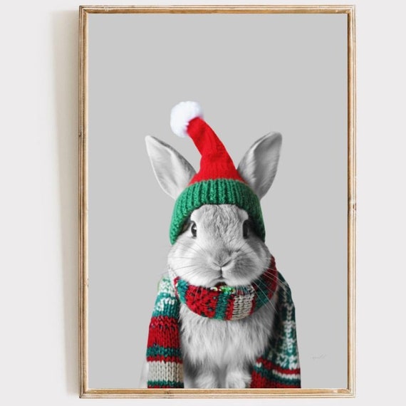 Christmas Wall Art Bunny Nursery Decor Modern Printables Colorful Print Cozy