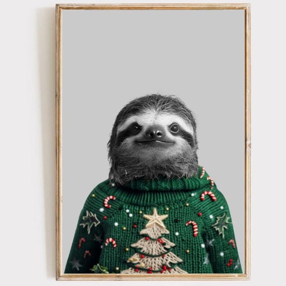Christmas Wall Art Sloth Nursery Modern Printables Colorful Print Cozy Decor