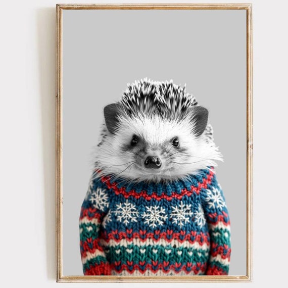 Christmas Wall Art Hedgehog Nursery Modern Printables Colorful Print Cozy Decor