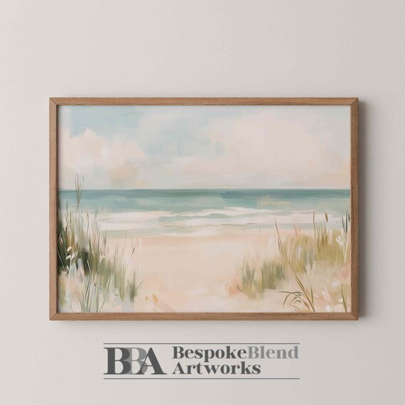 Minimalist Pastel Beach Scene Soft Ocean Waves Coastal Art Poster