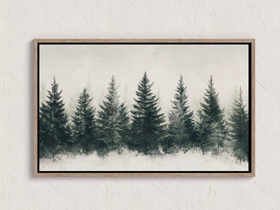 Snowy Winter Pine Forest Misty Trees Minimalist Landscape Art Poster