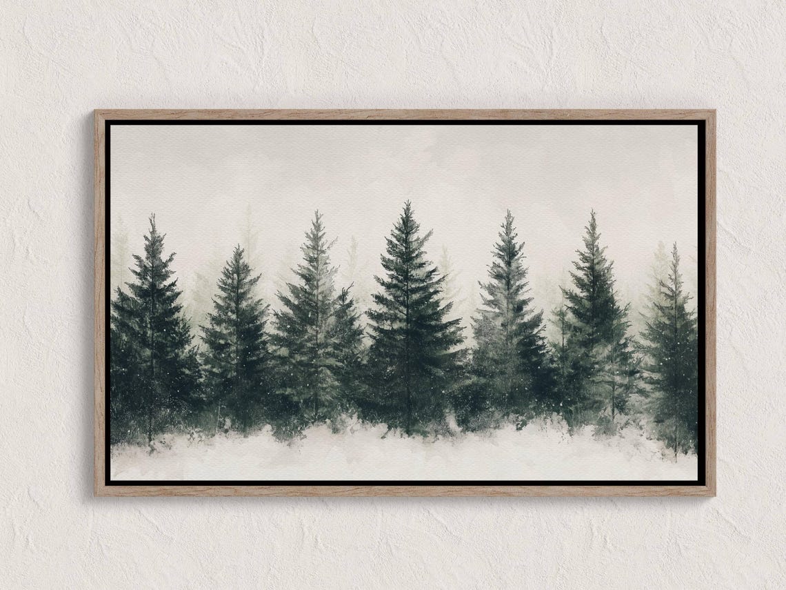 Snowy Winter Pine Forest Misty Trees Minimalist Landscape Art Poster