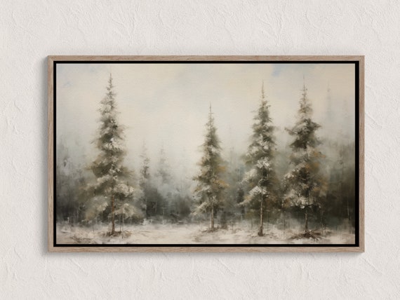 Winter Landscape Oil Painting Cozy Snowy Forest Wall Art Decor For Living Room Seasonal Artwork