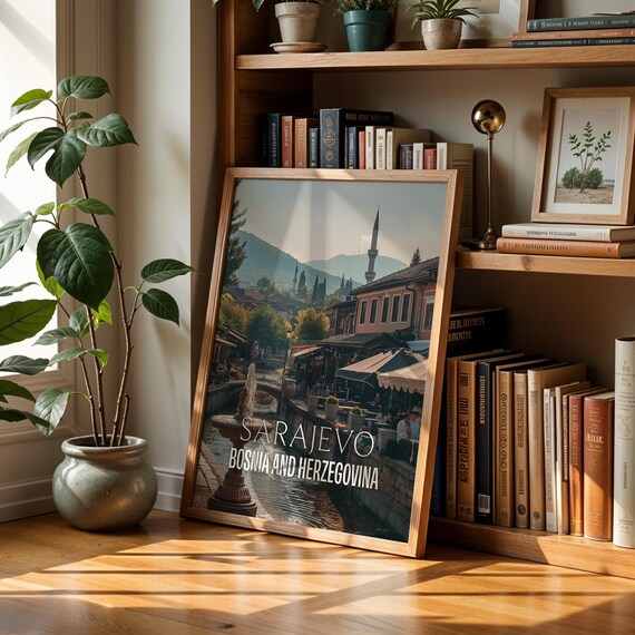 Sarajevo Bosnia Baarija Bazaar Cityscape Print Vibrant Travel Poster