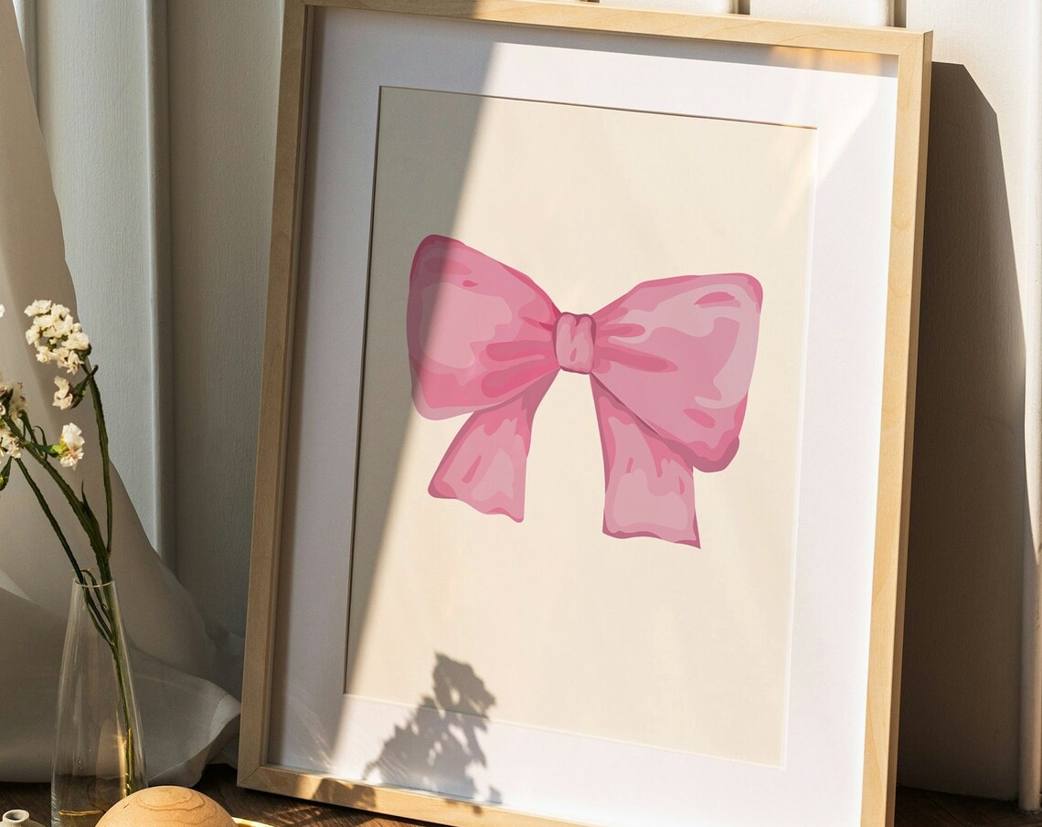 Chunky Pink Satin Bow Preppy Nursery Baby Girls Room Decor Poster