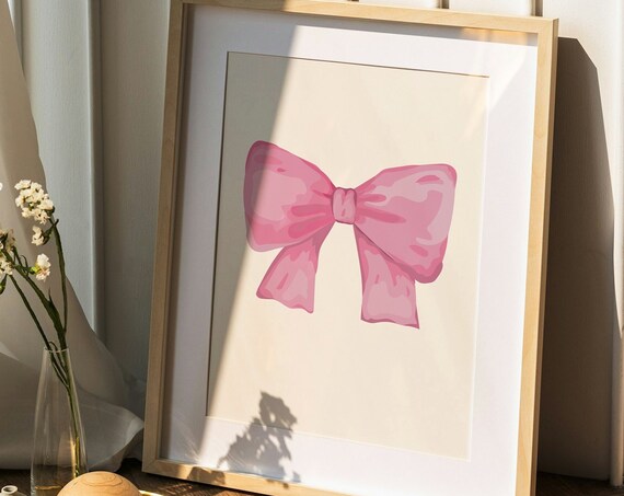 Chunky Pink Satin Bow Preppy Nursery Baby Girls Room Decor Poster