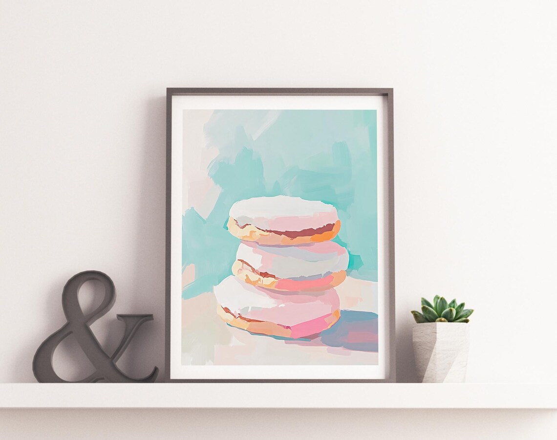 Stacked Frosted Cookies Pastel Dessert Painting Kitchen Art Poster - Image 2