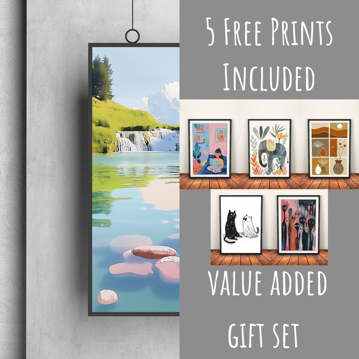 Scenic Alpine Waterfall Into Turquoise Mountain Lake Nature Poster - Image 3