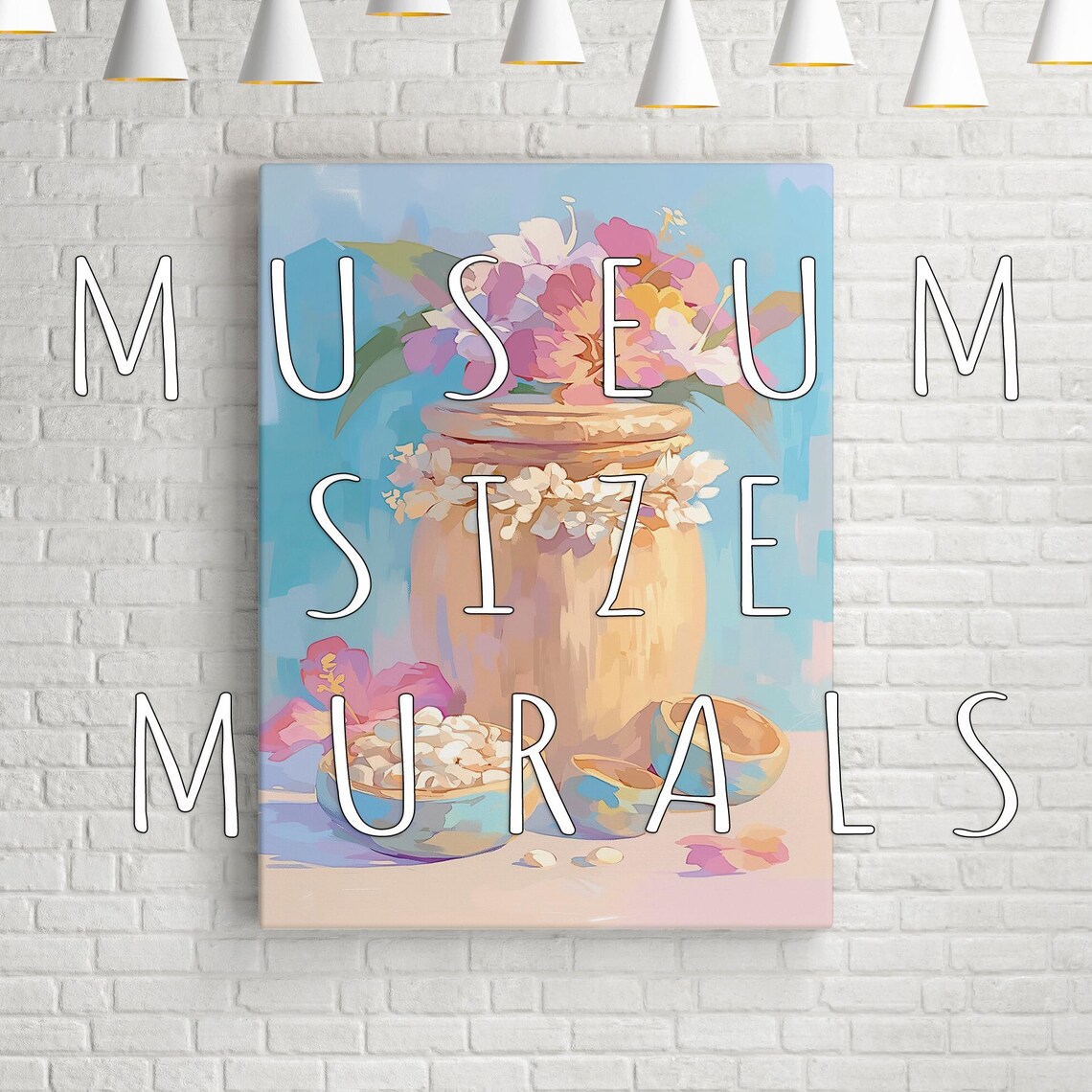 Clay Jar Pink Flowers Shell Bowls Pastel Still Life Kitchen Art Poster - Image 3