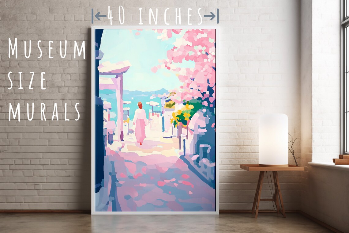 Woman Walking Through Torii Gate to Ocean Japan Cherry Blossom Poster - Image 5