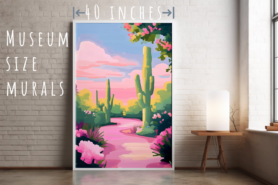 Colorful Pink Desert Garden Path Saguaro Cacti Sunset Poster - Image 5