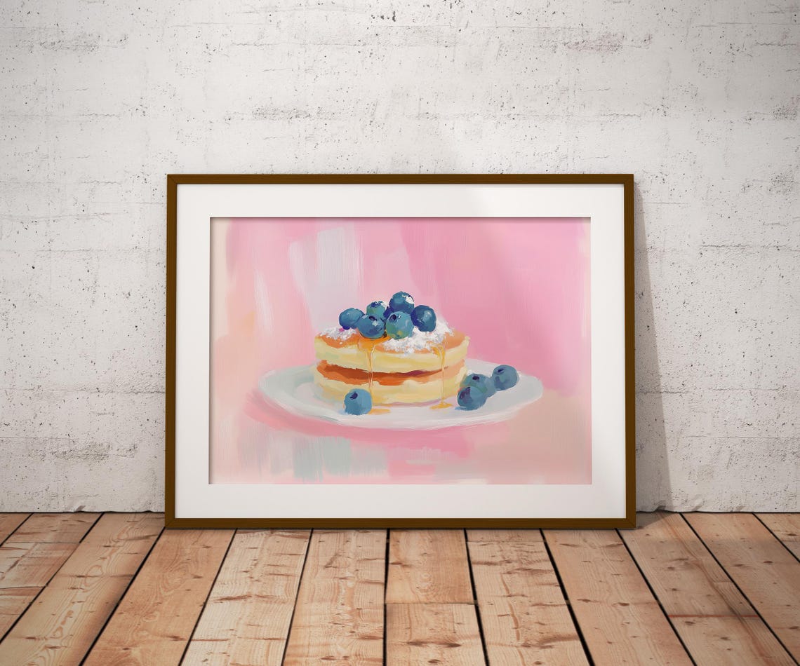 Blueberry Pancakes Syrup Breakfast Food Art Pastel Kitchen Poster - Image 2