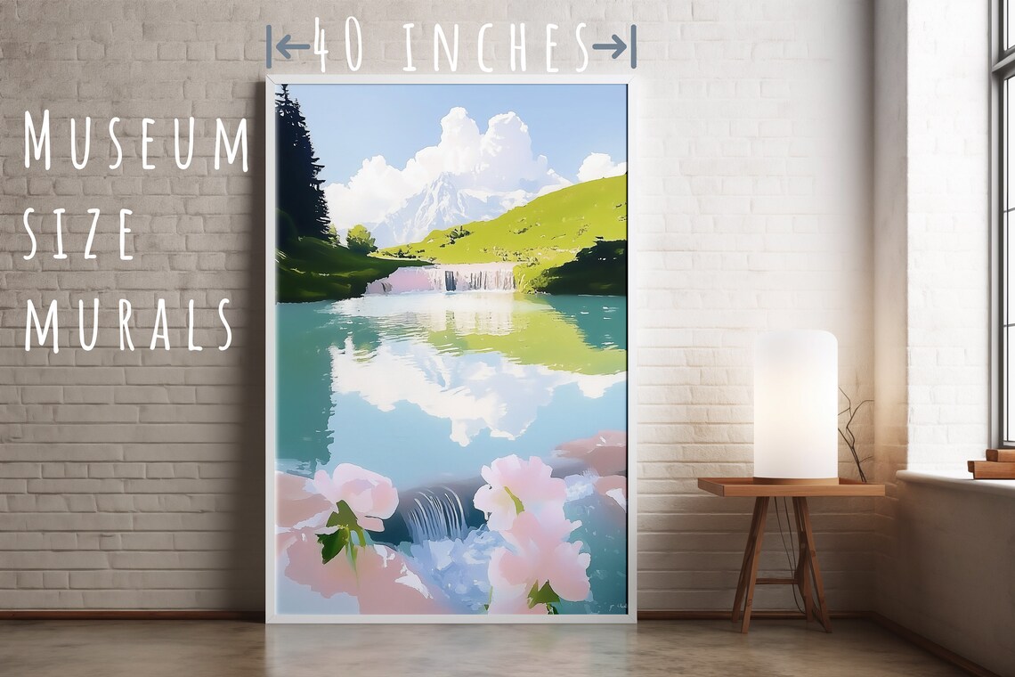 Mountain Lake Waterfall Reflection Alpine Meadow Nature Poster - Image 5