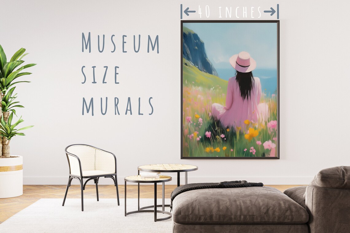 Woman In Pink Dress Gazing At Coastal Cliffs Wildflower Poster - Image 5