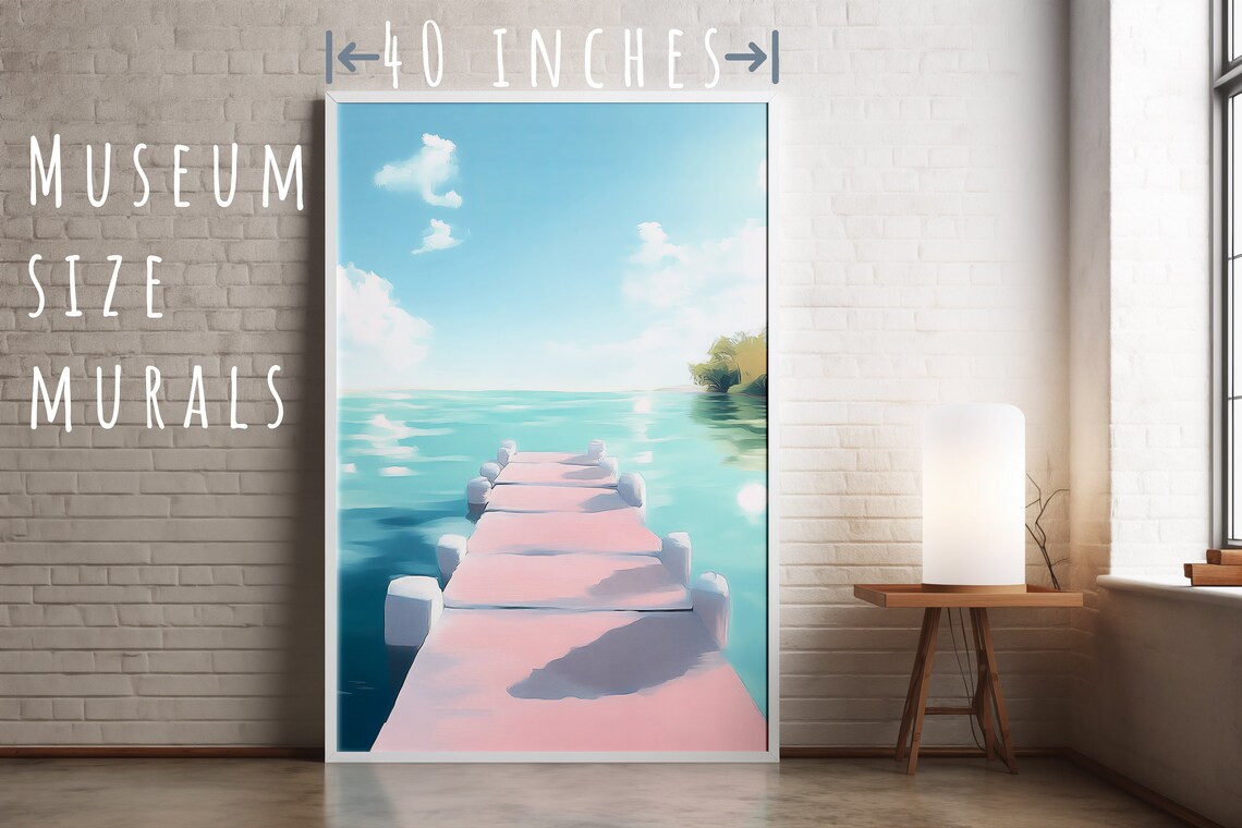 Pastel Pink Dock on Turquoise Sea Serene Coastal Travel Poster - Image 5