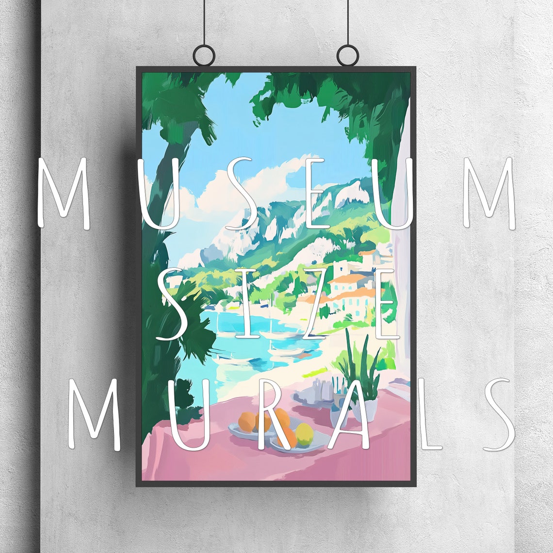Terrace Table Fruit Plate Coastal Town View Summer Wall Art Print - Image 3