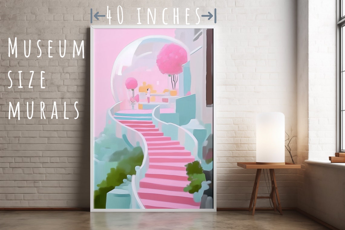 Pink Stair Case Art Stairway To Clouds Stairway To Heaven Heavenly Stairs Stair To Heaven Heaven Stairs Stairs To Heaven Whimsical Art - Image 5