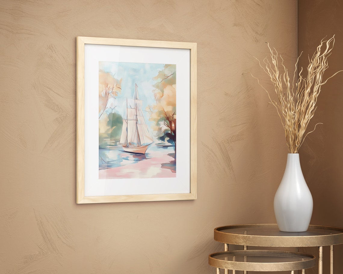 Sailboat Sailing Past Golden Trees Calm River Nautical Poster - Image 4
