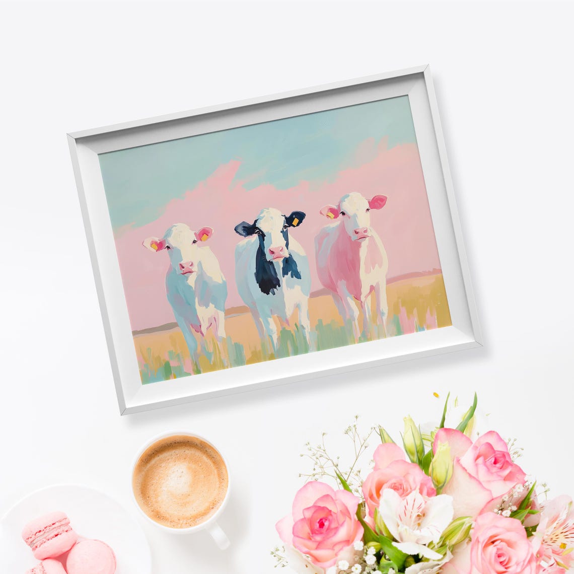 Pastel Cute Cows Painting Farmhouse Cow Art Rustic Cow Painting Cow Lovers Gift Country Home Decor Cow Print Art Farm Animal Painting - Image 5