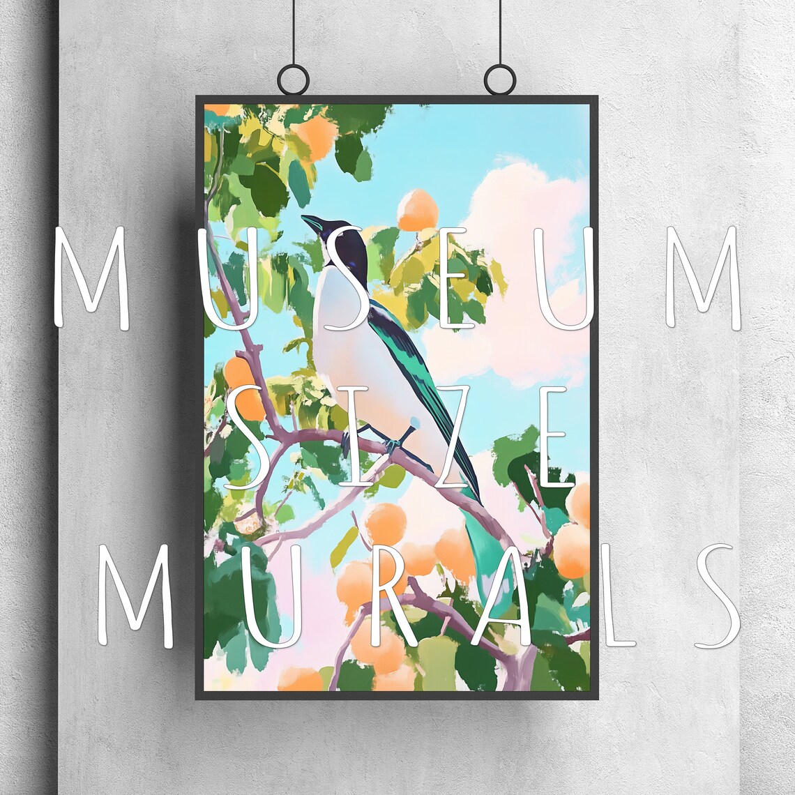 Colorful Magpie on Blossom Branch Pastel Bird Painting Art Poster - Image 3