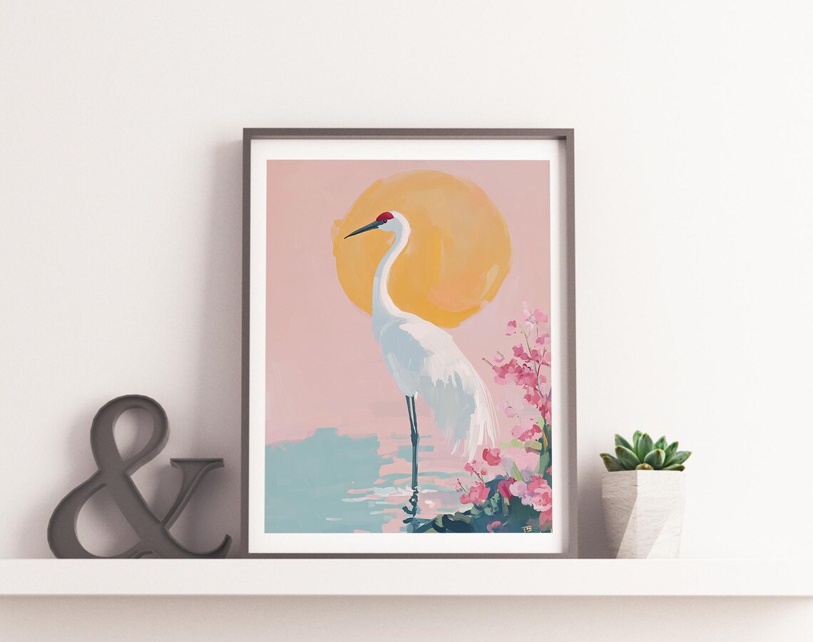 Heron Crane Japanese Decor Art Print, Japandi Style - Image 4