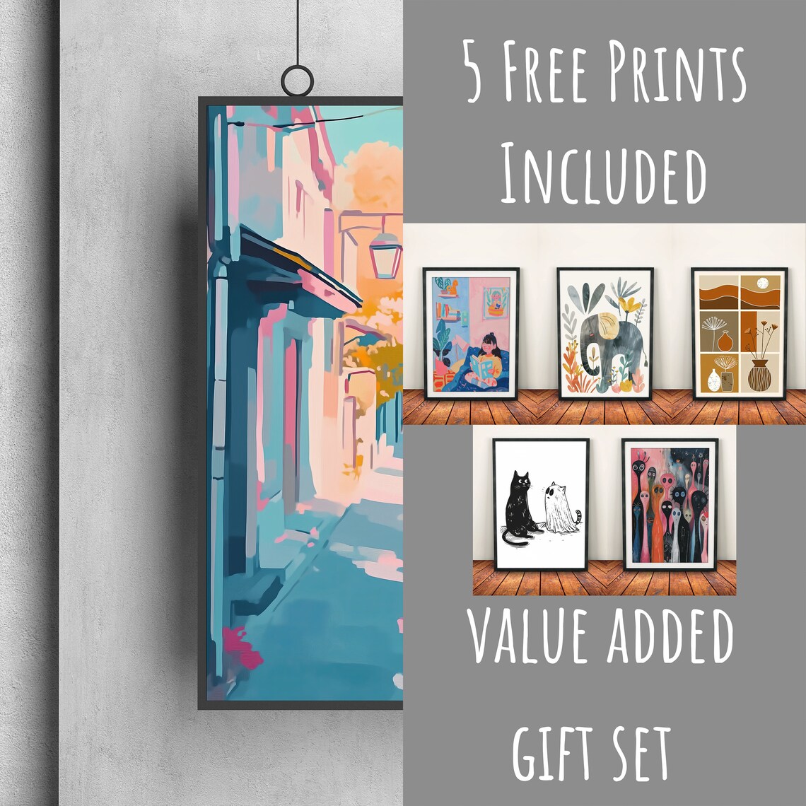 Dreamy Pastel Alley With Vintage Lamp Post Old Street Art Poster - Image 3