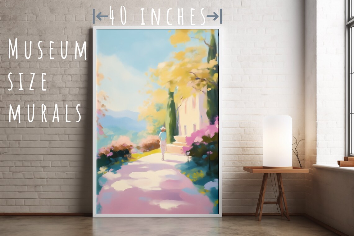 Mediterranean Villa Garden Walk Cypress Trees Pastel Art Print - Image 5