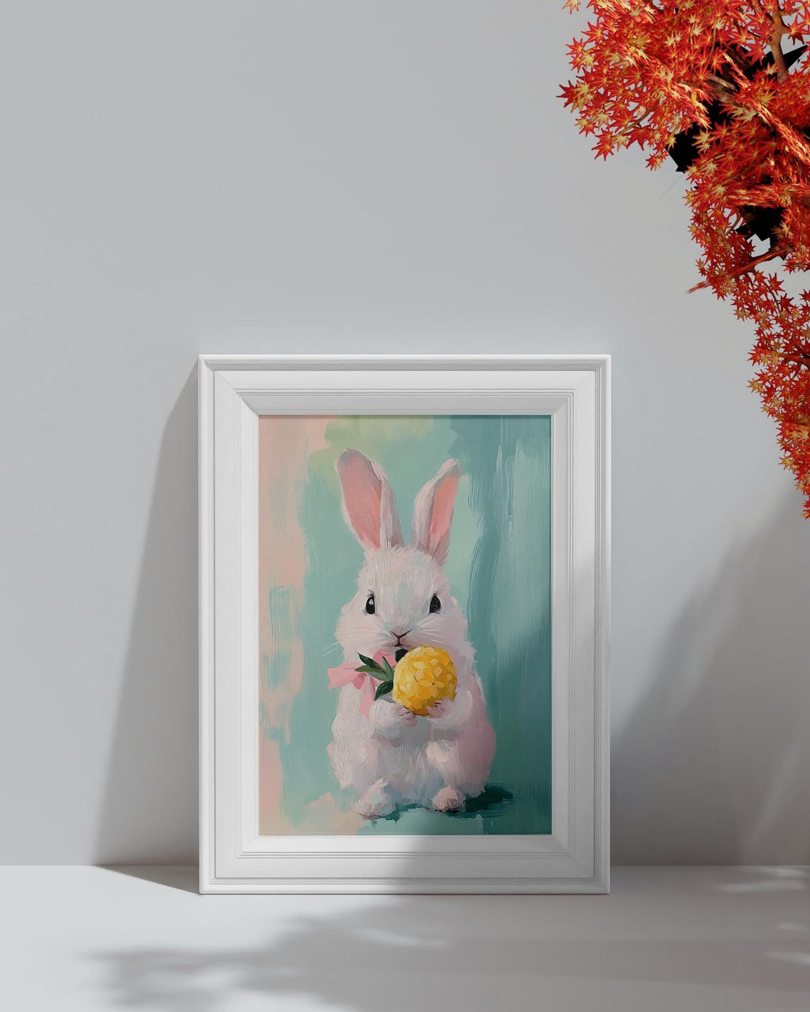 Adorable White Rabbit Enjoying A Pitaya Bunny Eating Fruit Pastel Rabbit Print Kawaii Rabbit Art Cute Rabbit Art Pet Portrait Rabbit - Image 4