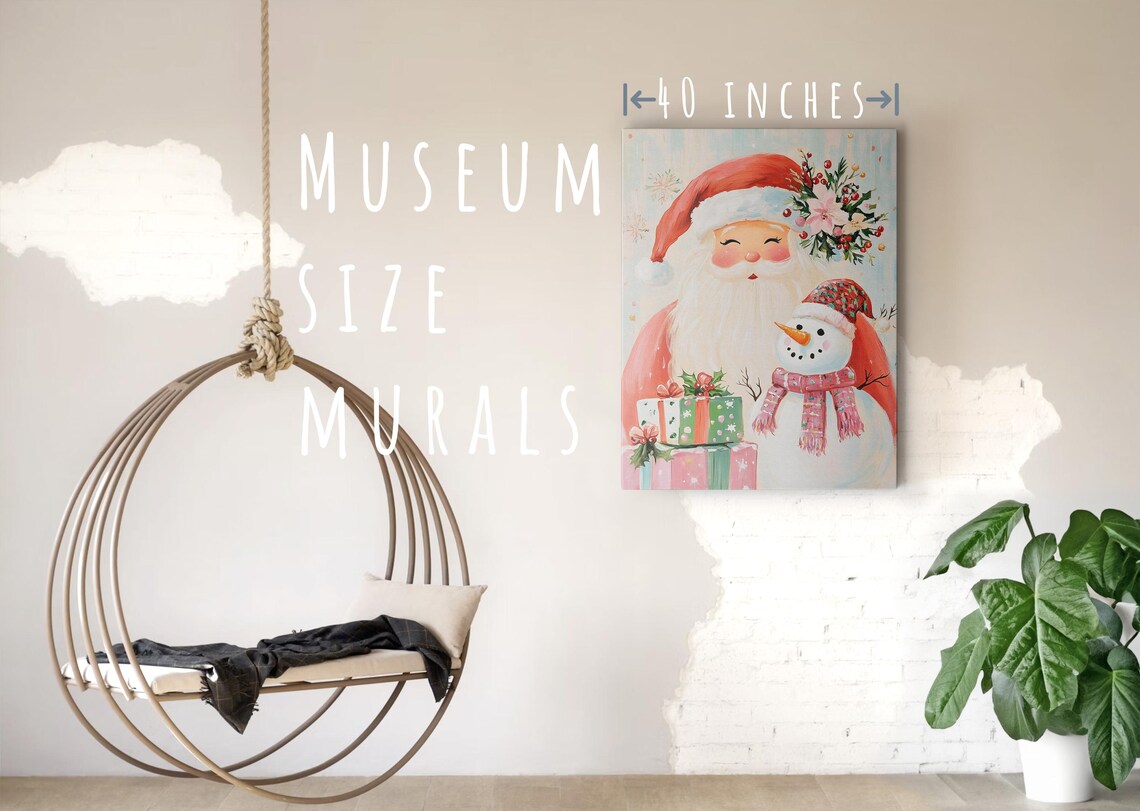 Smiling Santa Claus Snowman Pink Scarf Gifts Christmas Art Print - Image 5
