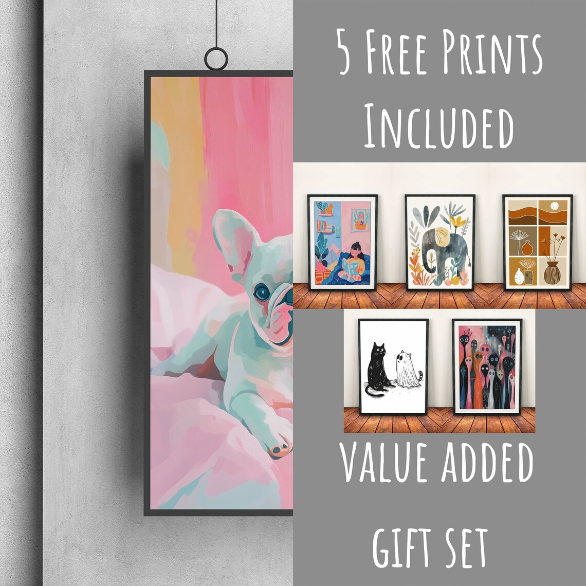 Adorable White French Bulldog Puppy Pastel Pet Portrait Art Poster - Image 3