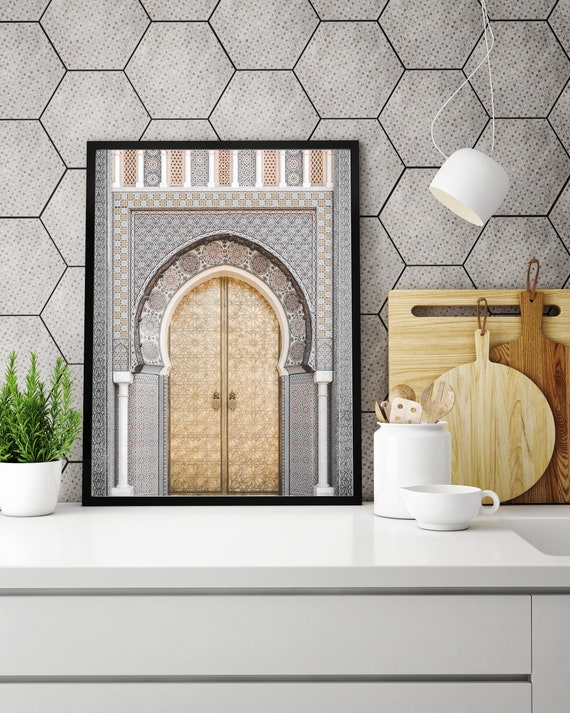 Moroccan Door Arch Print Exotic Boho Wall Art Neutral Prints Bohemian Travel Photography Arabic Architecture Gold