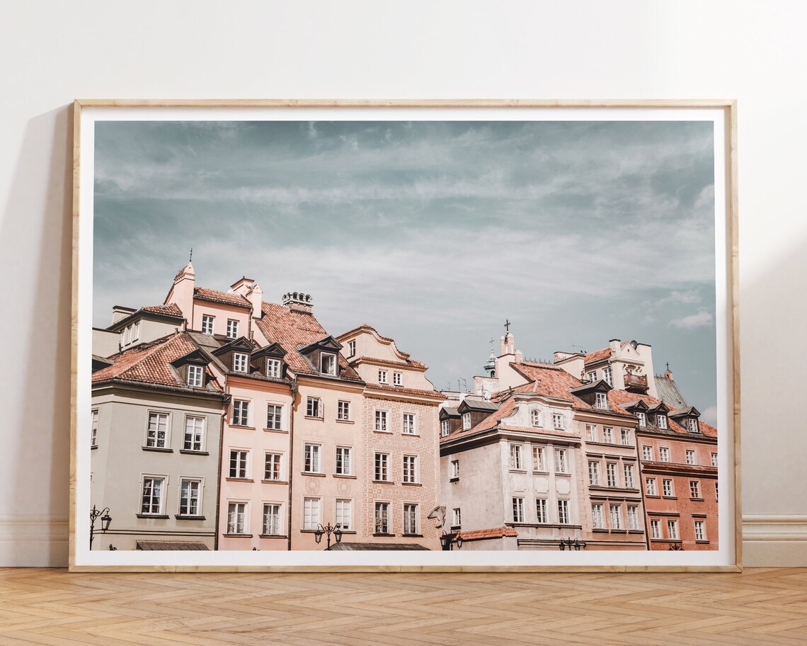 Warsaw Old Town Pastel Facades Rooftops European Photography Poster
