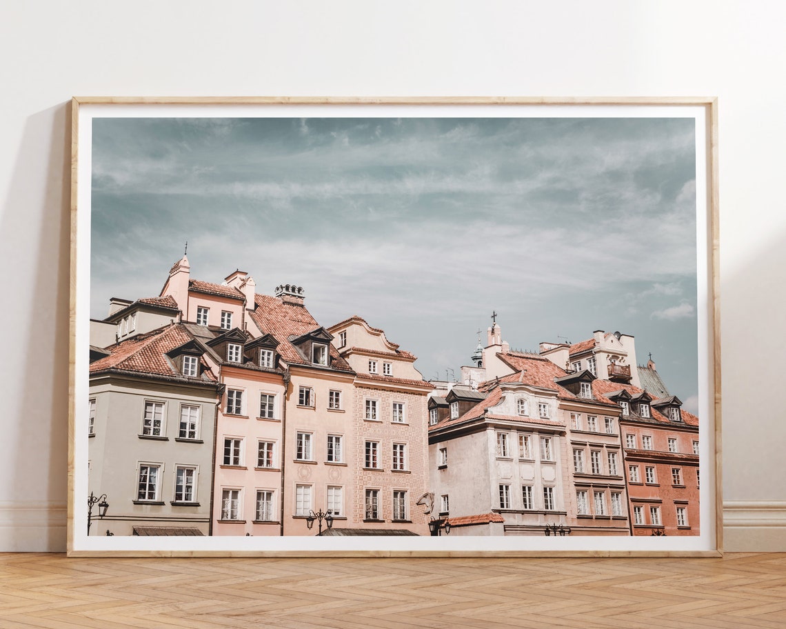 Warsaw Old Town Print Poland Wall Art European Architecture Travel Poster Neutral Pastel Buildings Europe Houses Photography