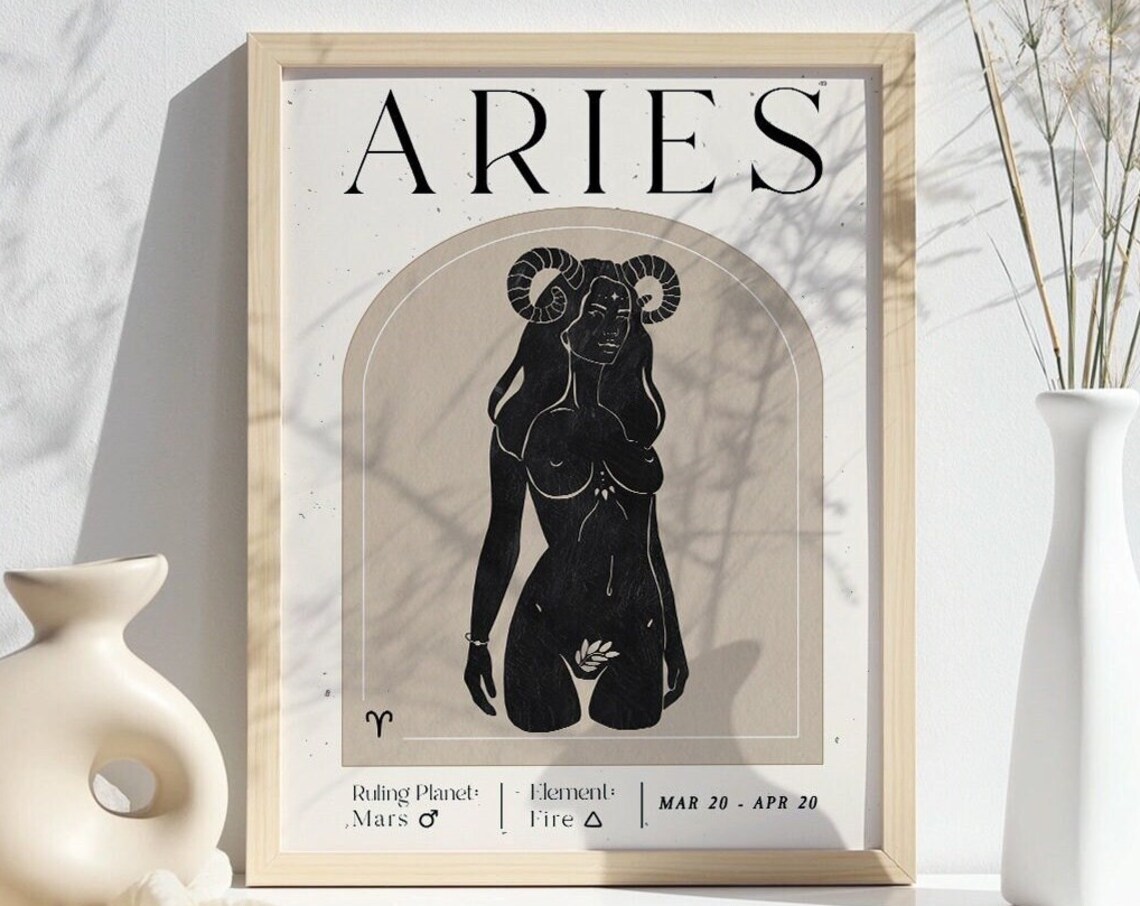 Aries Zodiac Goddess Art Print, Celestial Sign