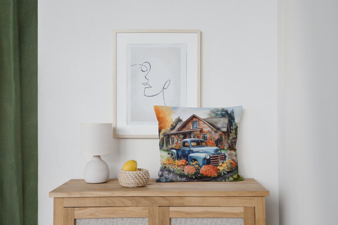 Vintage Blue Pickup Truck Flower Farm Autumn Farmhouse Art Poster - Image 2