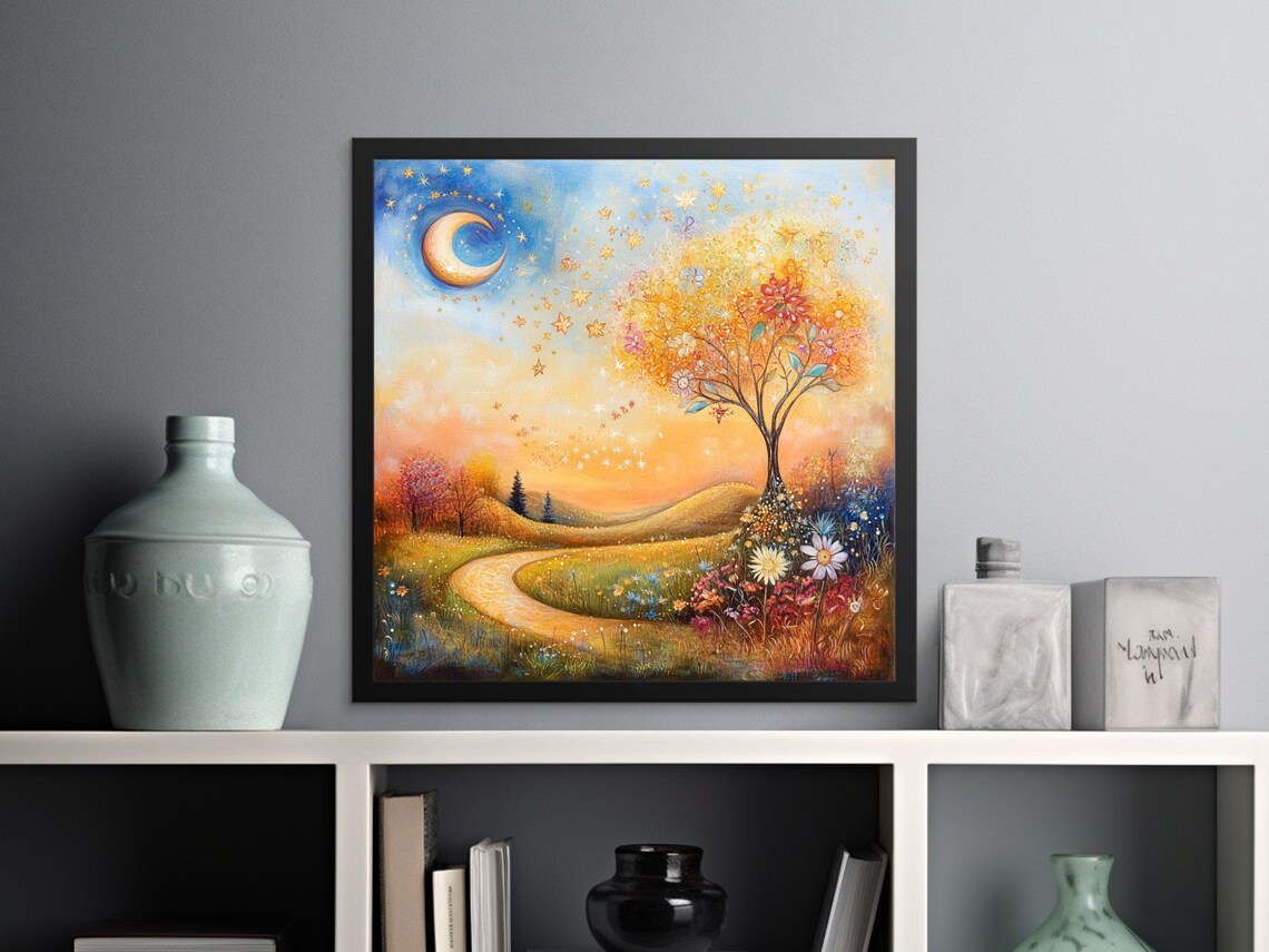 Whimsical Night Sky, Enchanted Forest Art Print - Image 2