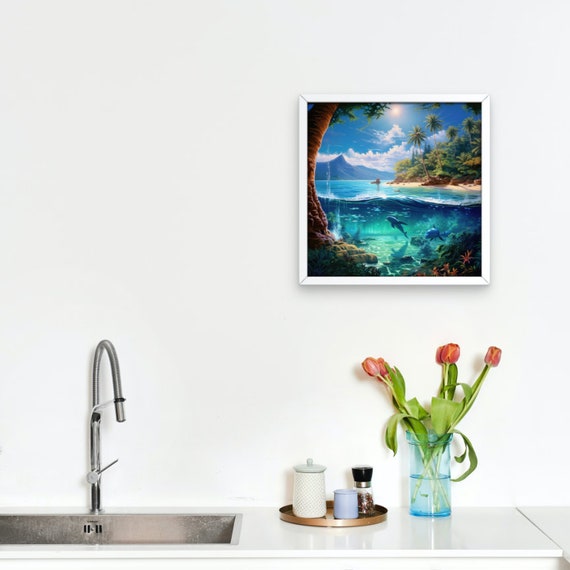 Tropical Paradise Wall Art Tropical Landscape Ai Wall Art Beach Print Tropical Island Life Art Beach Lover Art Island Decor