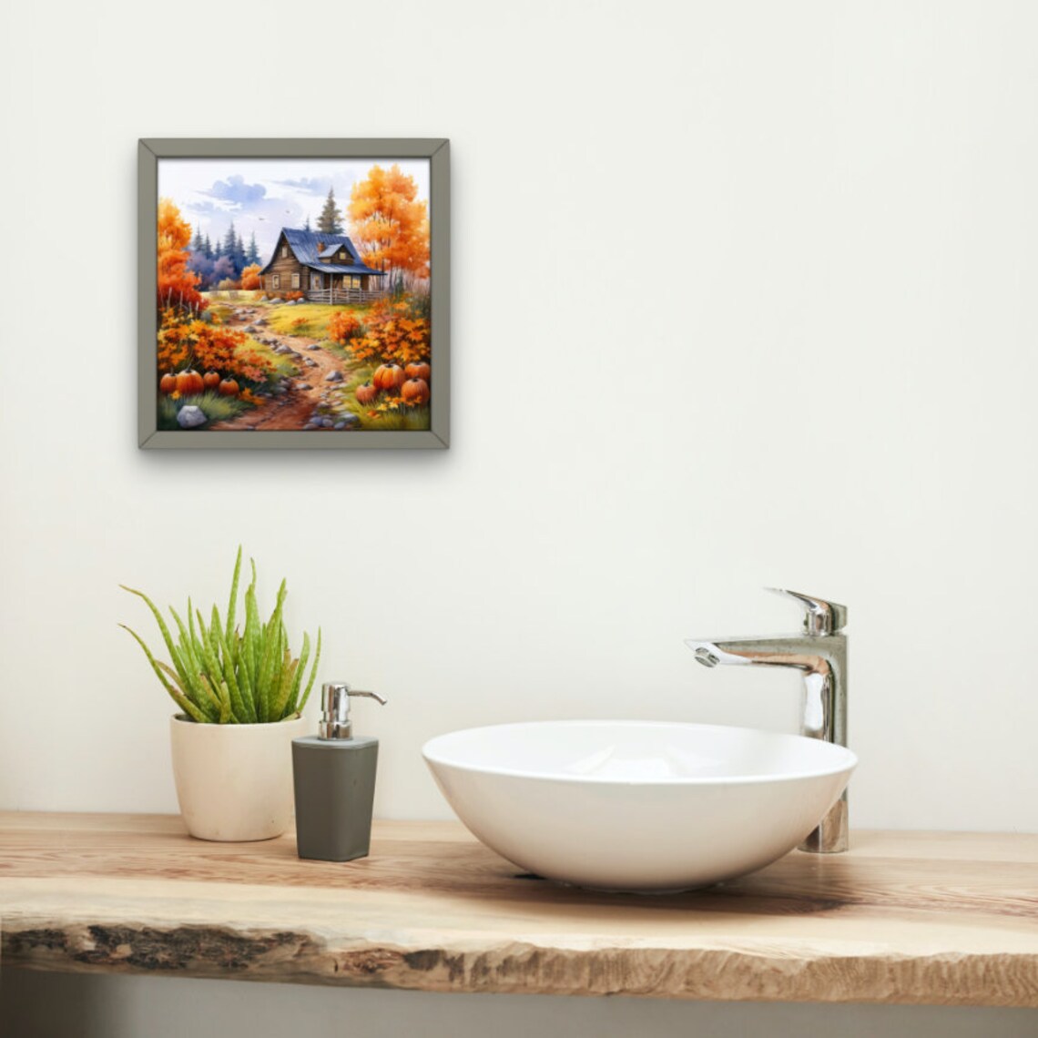 Watercolor Cabin In Autumn Art Print, Rustic Landscape - Image 2
