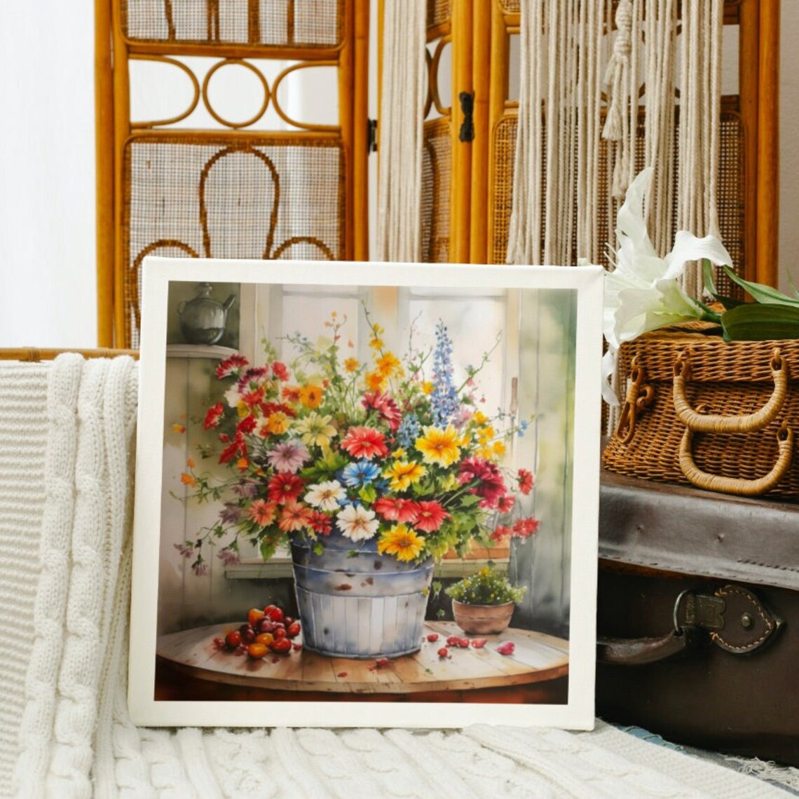 Watercolor Wildflower Bouquet in Tin Pail by Sunny Window Poster - Image 3